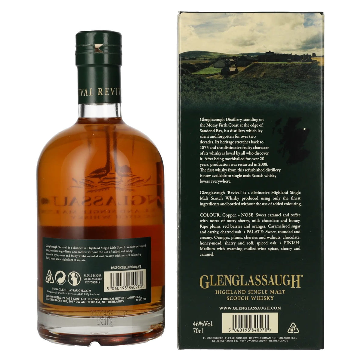 Whisky écossais single malt des Highlands Glenglassaugh REVIVAL, 46 % vol., 0,7 l, dans un coffret cadeau