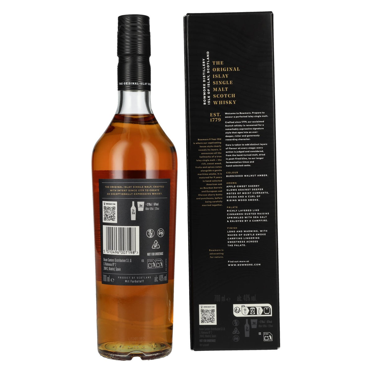 Whisky écossais single malt Bowmore 9 ans d'âge, Islay, 40 % vol., 0,7 l, dans un coffret cadeau