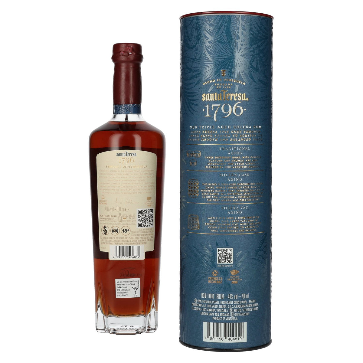 Santa Teresa 1796 Rum Triple Aged Solera, 40 % vol., 0,7 l, dans un coffret cadeau