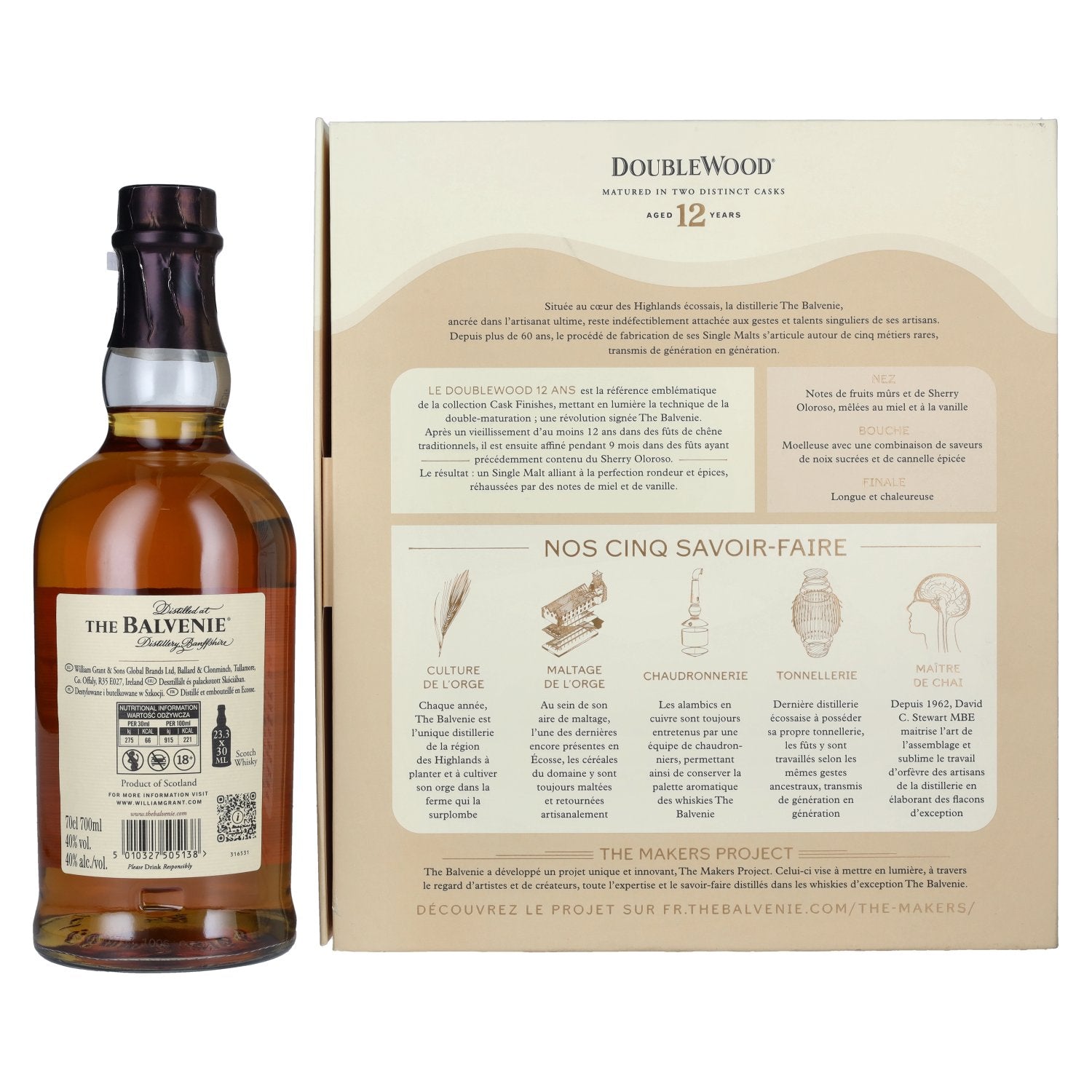 The Balvenie 12 Years Old Double Wood 40% Vol. 0,7l in geschenkverpakking met 2 glazen