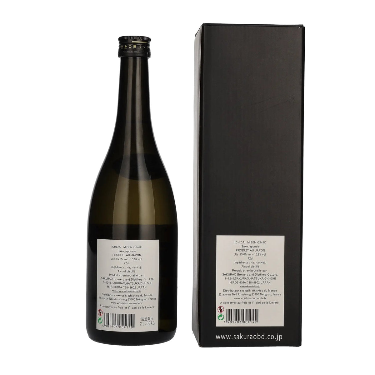 Saké japonais Ichidai MISEN Ginjyo 15,4 % vol., 0,72 l, dans un coffret cadeau