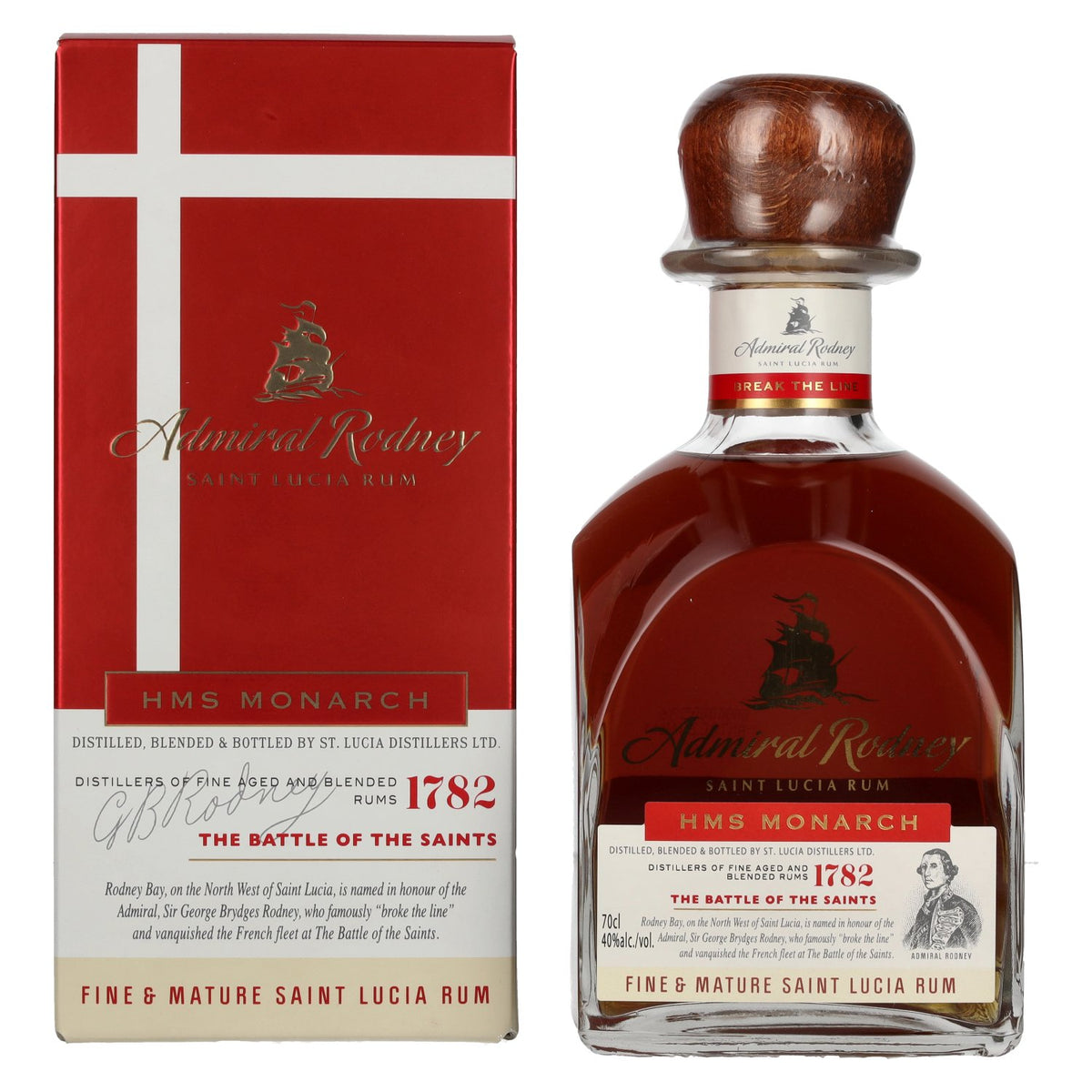 Admiral Rodney HMS MONARCH Saint Lucia Rum 40% vol. 0.7 l in a gift box
