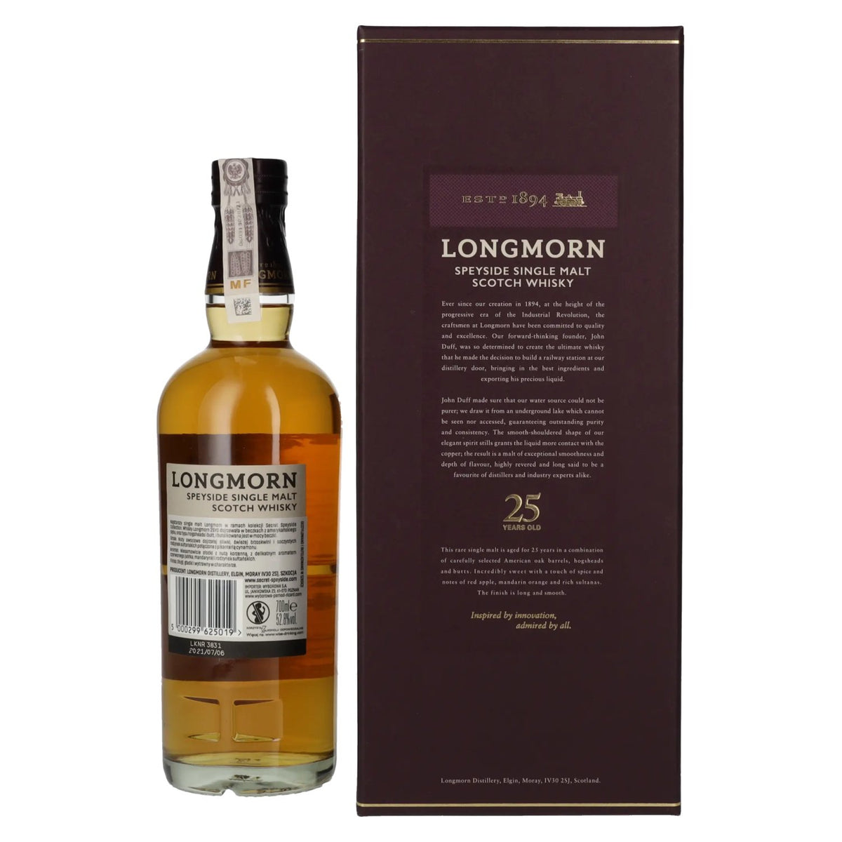 Longmorn 25 Years Old Speyside Single Malt Scotch Whisky 52,8% vol. 0,7 l in geschenkverpakking