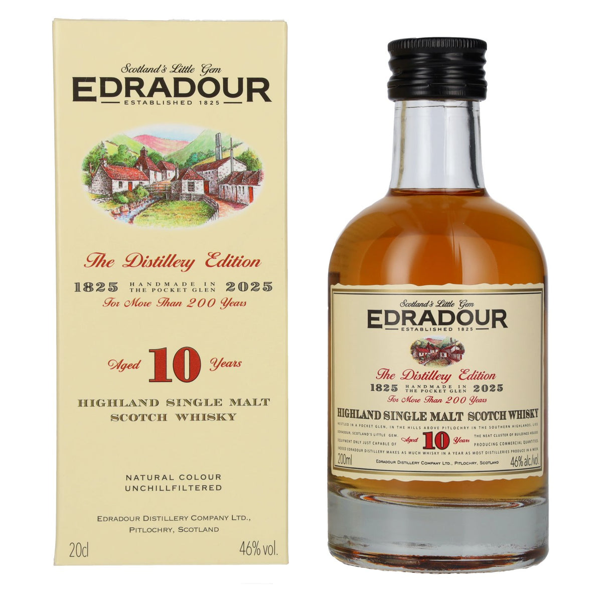 Edradour 10 Years Old Highland Single Malt Scotch Whisky 46% ABV, 0.2 litres, in a gift box