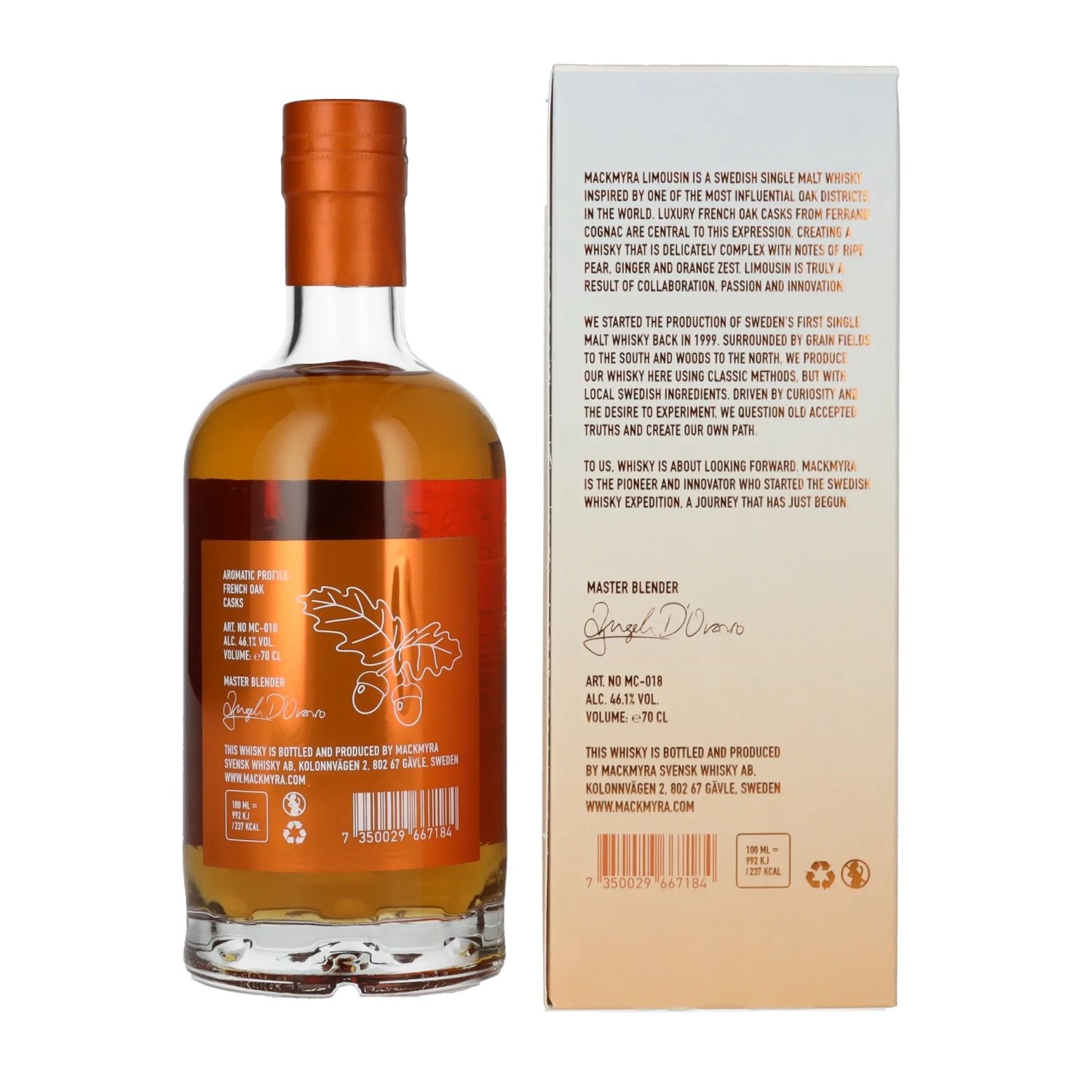 Mackmyra LIMOUSIN Zweedse Single Malt Whisky 46,1% Vol. 0,7l in geschenkverpakking