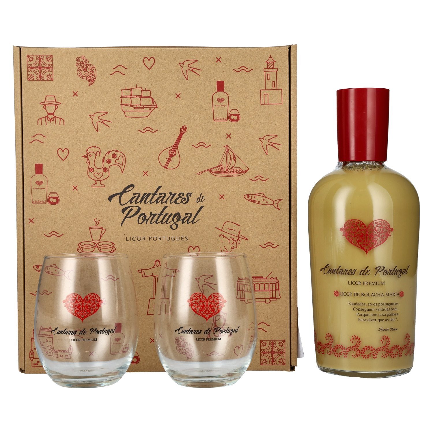 Cantares de Portugal Licor de Bolacha Maria 15% Vol. 0,7l in gift box with 2 glasses