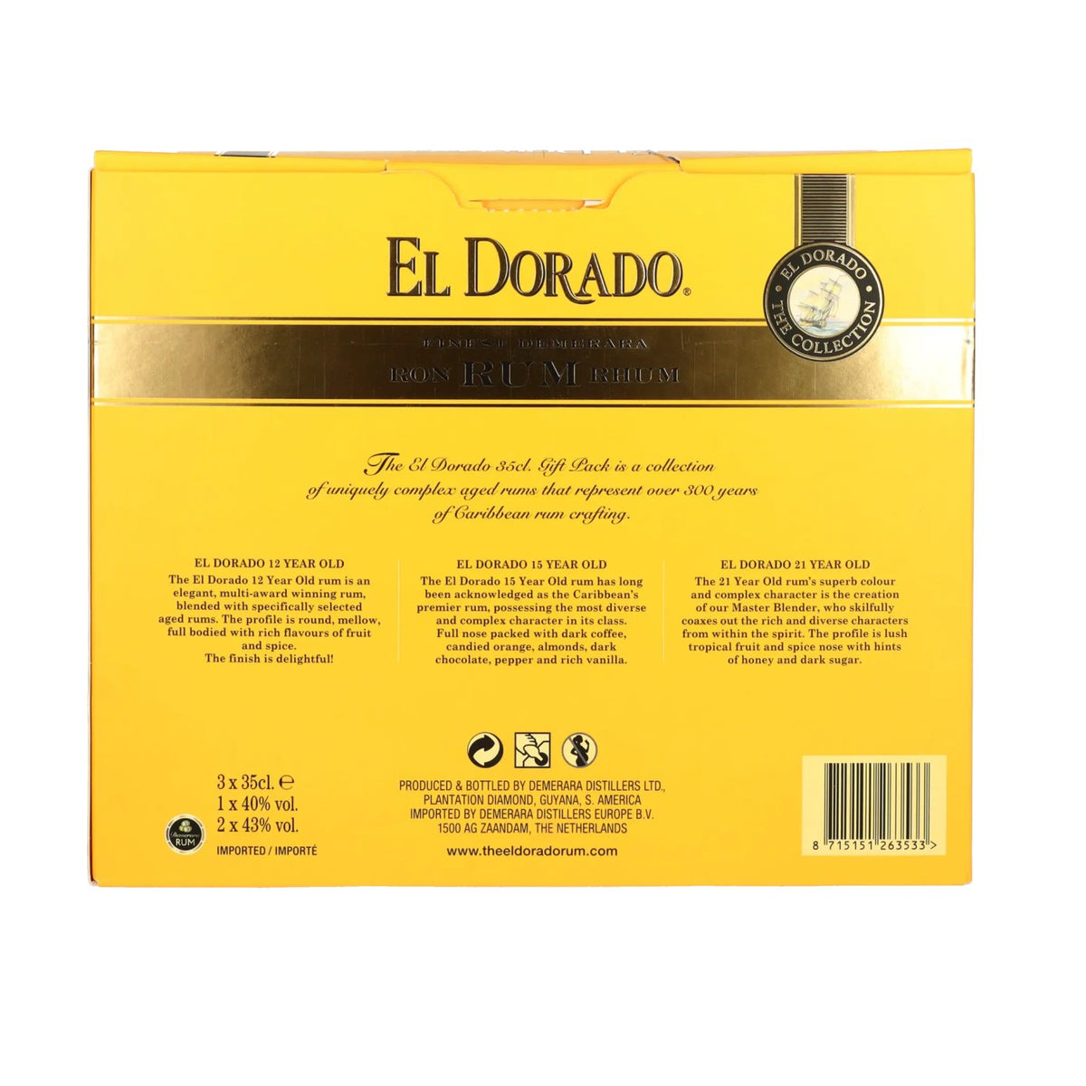El Dorado The Collection, coffret de 3 bouteilles de 0,35 l à 42 % vol. dans un coffret cadeau