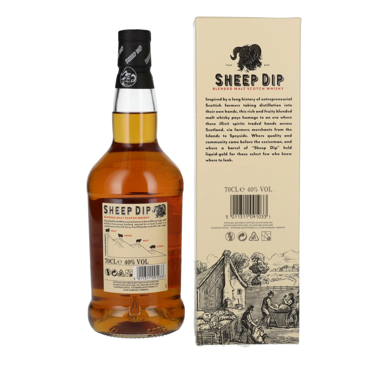 Whisky écossais blended malt « Sheep Dip » 40 % vol., 0,7 l, dans un coffret cadeau