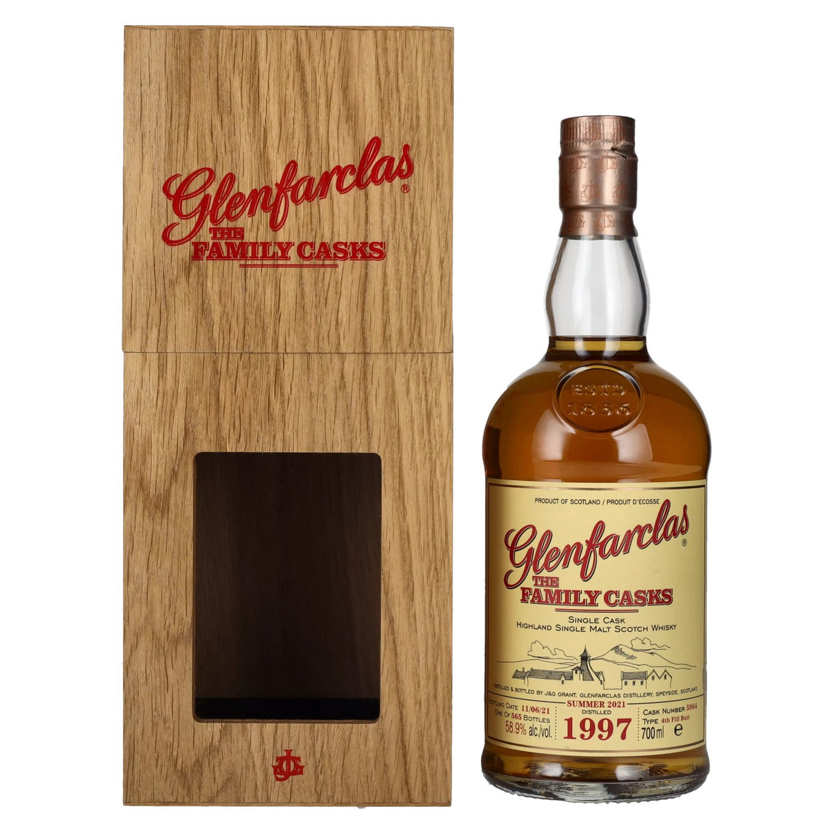 Glenfarclas THE FAMILY CASKS Single Cask SUMMER 2021 4th Fill Butt 1997 58,9% vol. 0,7 l in houten kist
